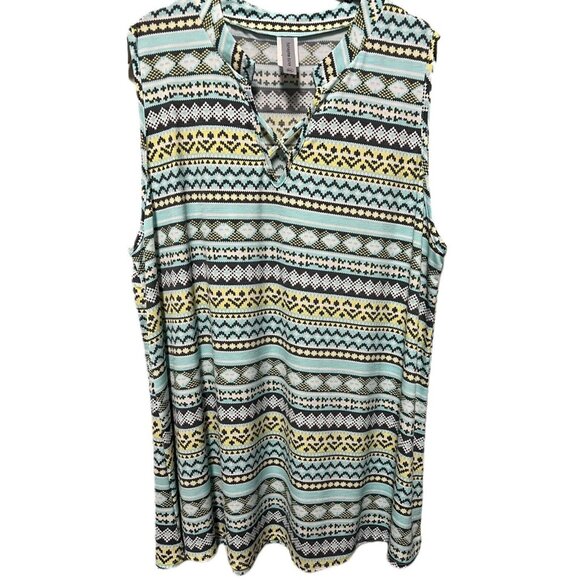 Honeyme Tops - HoneyMe Womens Top 2X Tunic Aztec Mint Gray Yellow Sleeveless NEW
